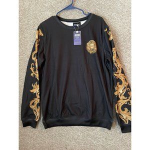 FreshHoods Men’s Long Sleeve Black Gold Lion Head Graphic Shirt Sweater Size M